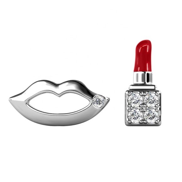 Boutique Jewelry - Lipstick and Lips Silver Stud Earrings